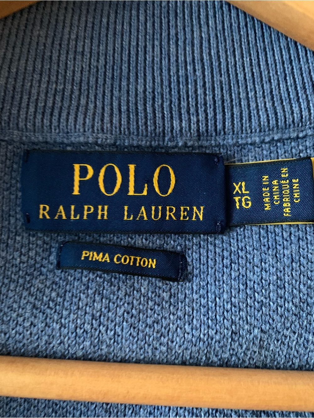 Polo by Ralph Lauren 100% Pima Cotton Quarter-Zip Men's Blue Sweater size XL - Picture 3 of 10